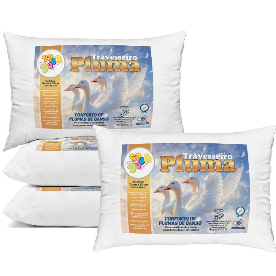 Kit Travesseiro Pluma de Ganso Confortavel e Macio Antiacaro 70x50cm